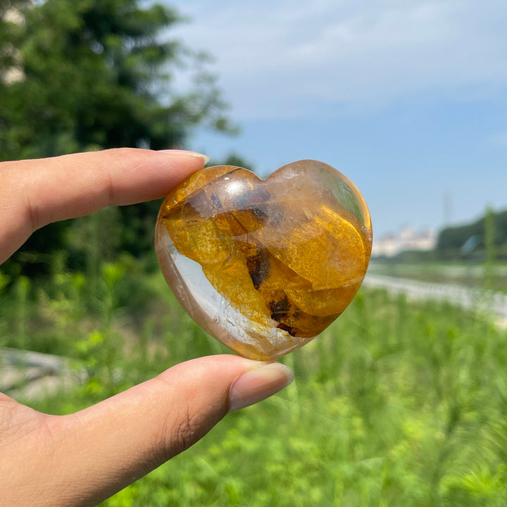 Natural Golden Healer Crystal Heart