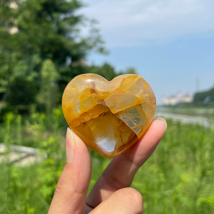 Natural Golden Healer Crystal Heart