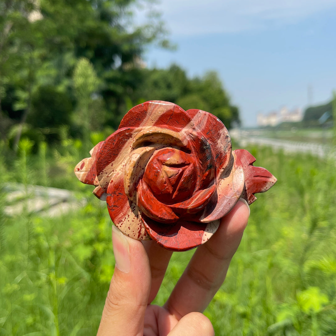 Unique,Natural Crystal Red Jasper Peony Blossom Carving