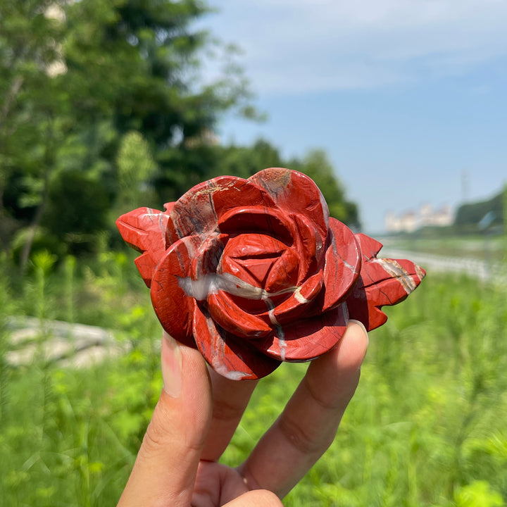 Unique,Natural Crystal Red Jasper Peony Blossom Carving