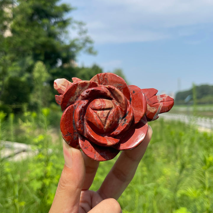 Unique,Natural Crystal Red Jasper Peony Blossom Carving