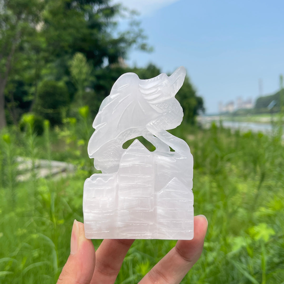 Natural Crystal Pink Calcite Flying Dragon Carving