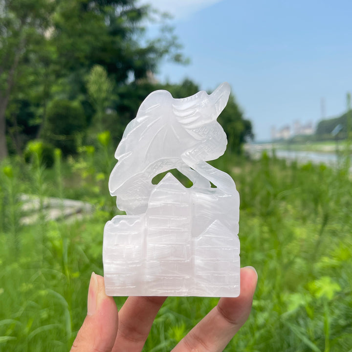 Natural Crystal Pink Calcite Flying Dragon Carving