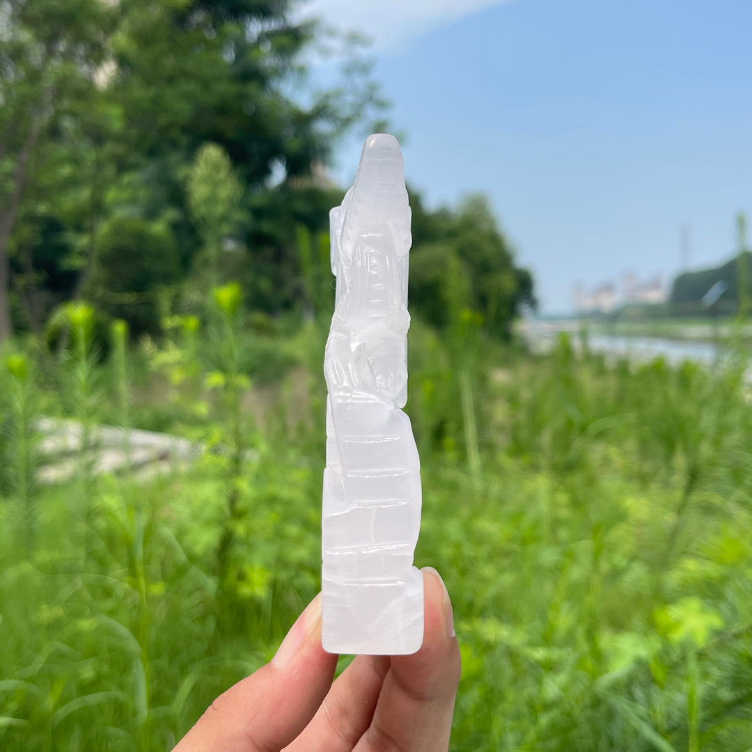 Natural Crystal Pink Calcite Flying Dragon Carving