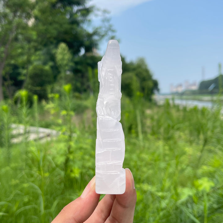 Natural Crystal Pink Calcite Flying Dragon Carving