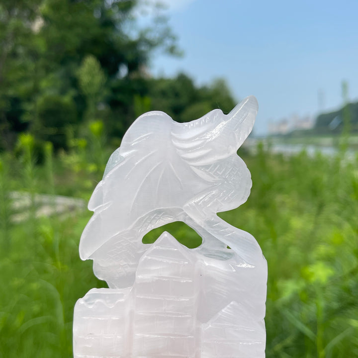 Natural Crystal Pink Calcite Flying Dragon Carving