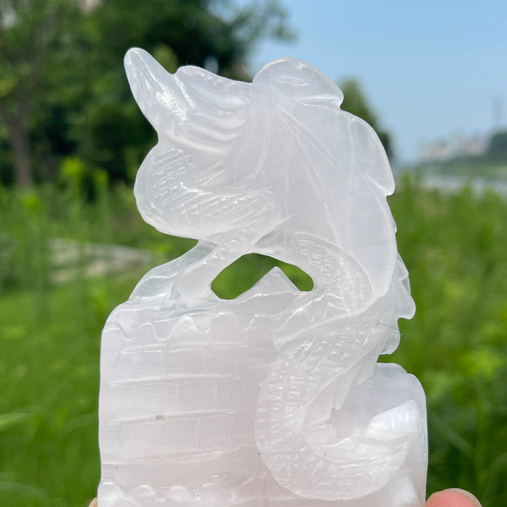 Natural Crystal Pink Calcite Flying Dragon Carving