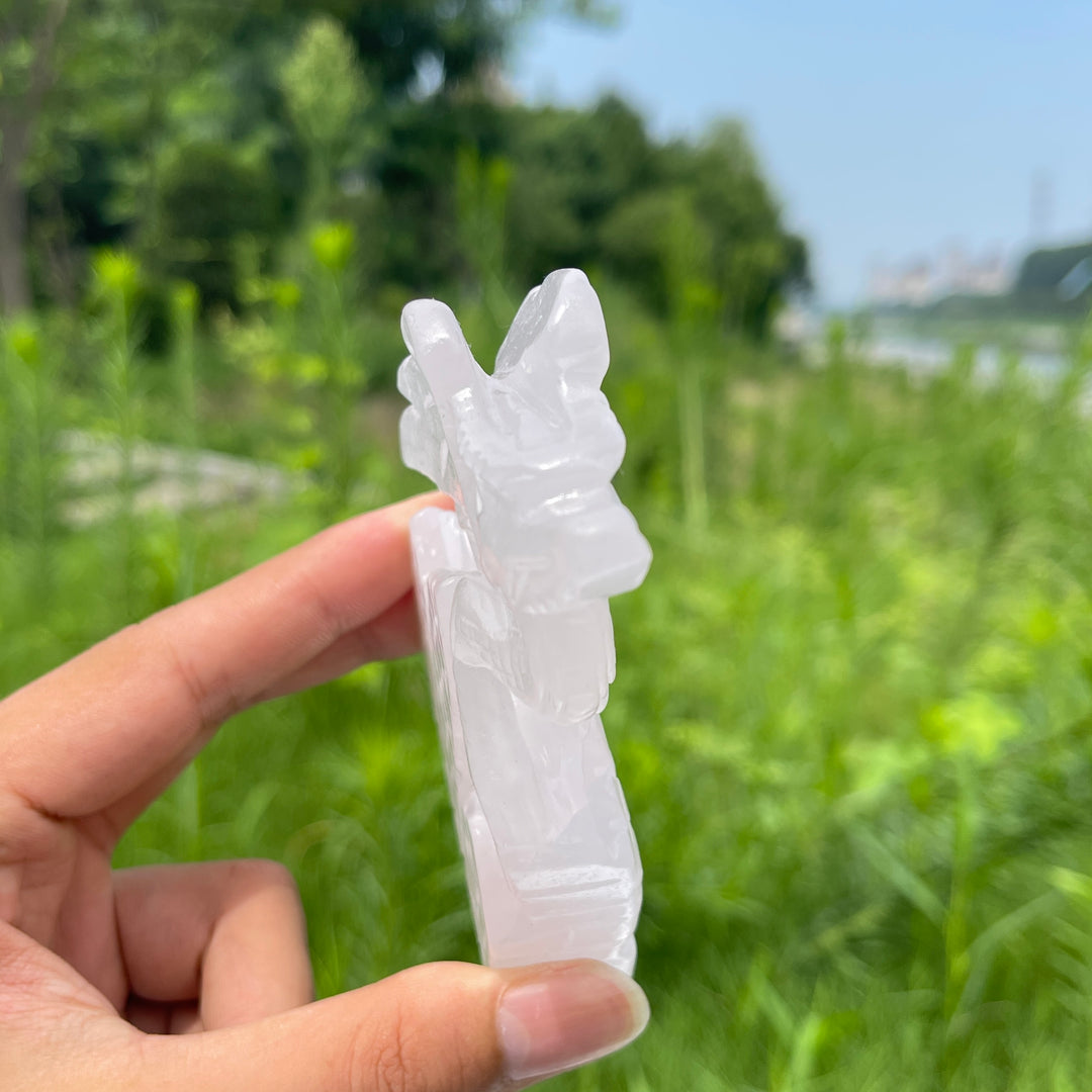 Natural Crystal Pink Calcite Flying Dragon Carving