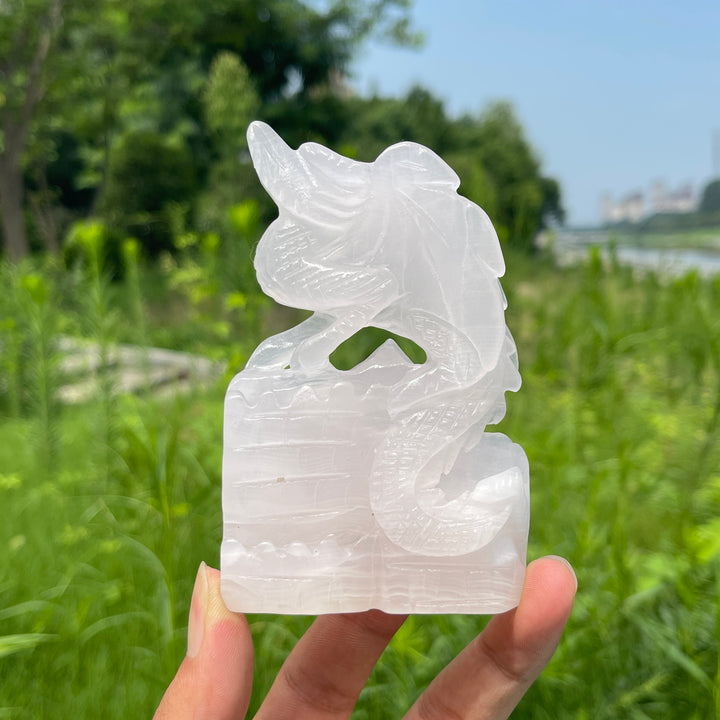 Natural Crystal Pink Calcite Flying Dragon Carving