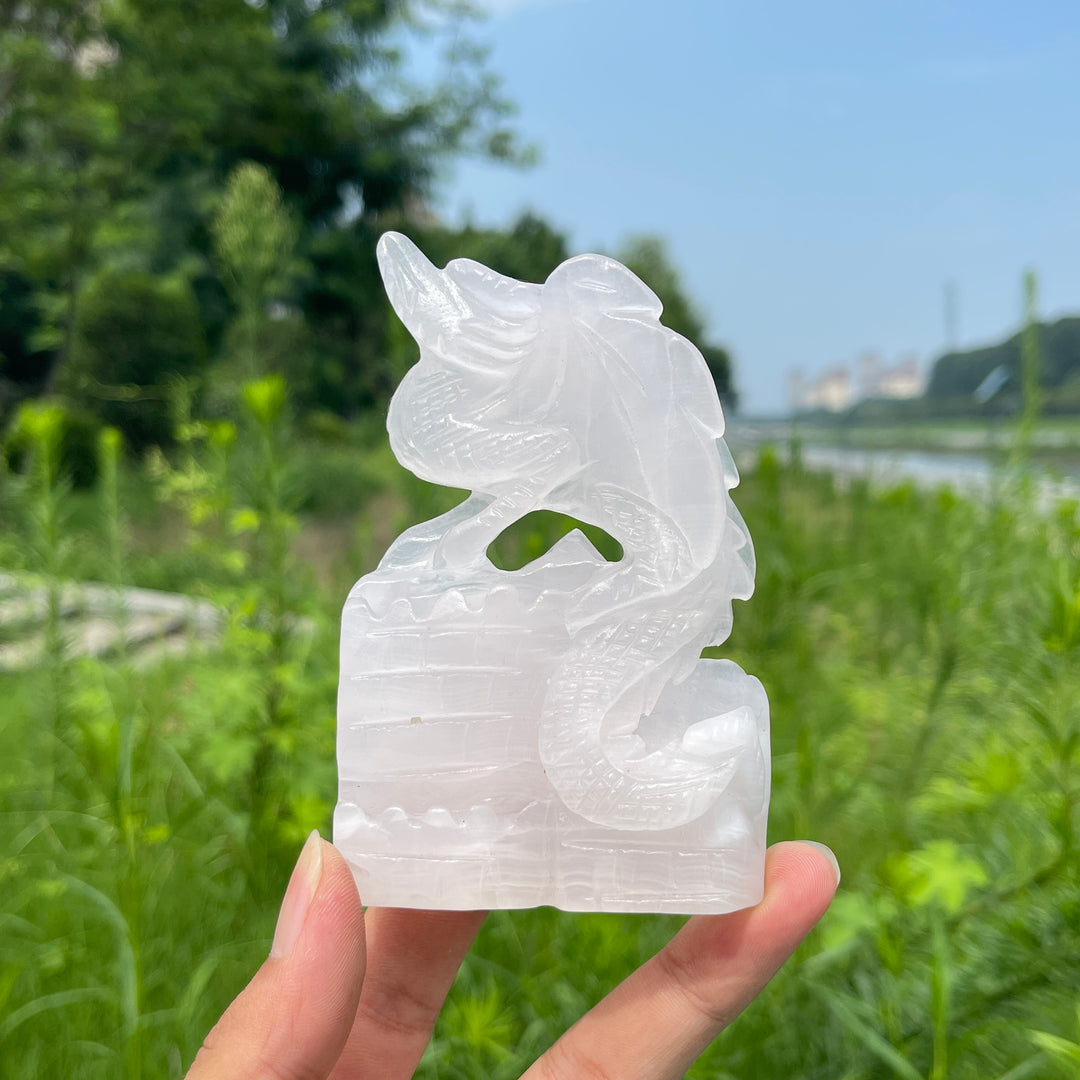 Natural Crystal Pink Calcite Flying Dragon Carving