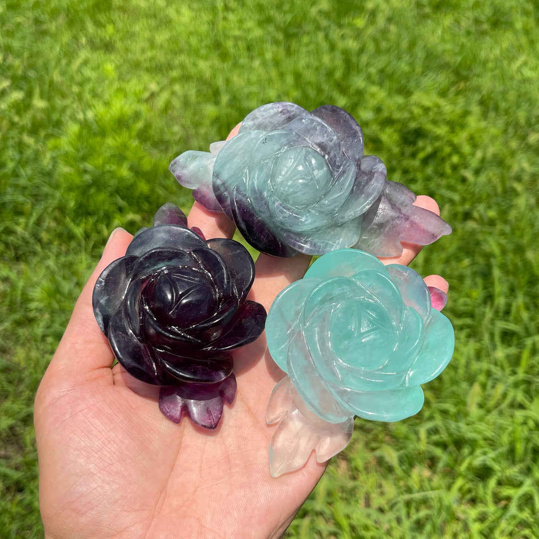 Unique,Natural Crystal Fluorite Peony Carving