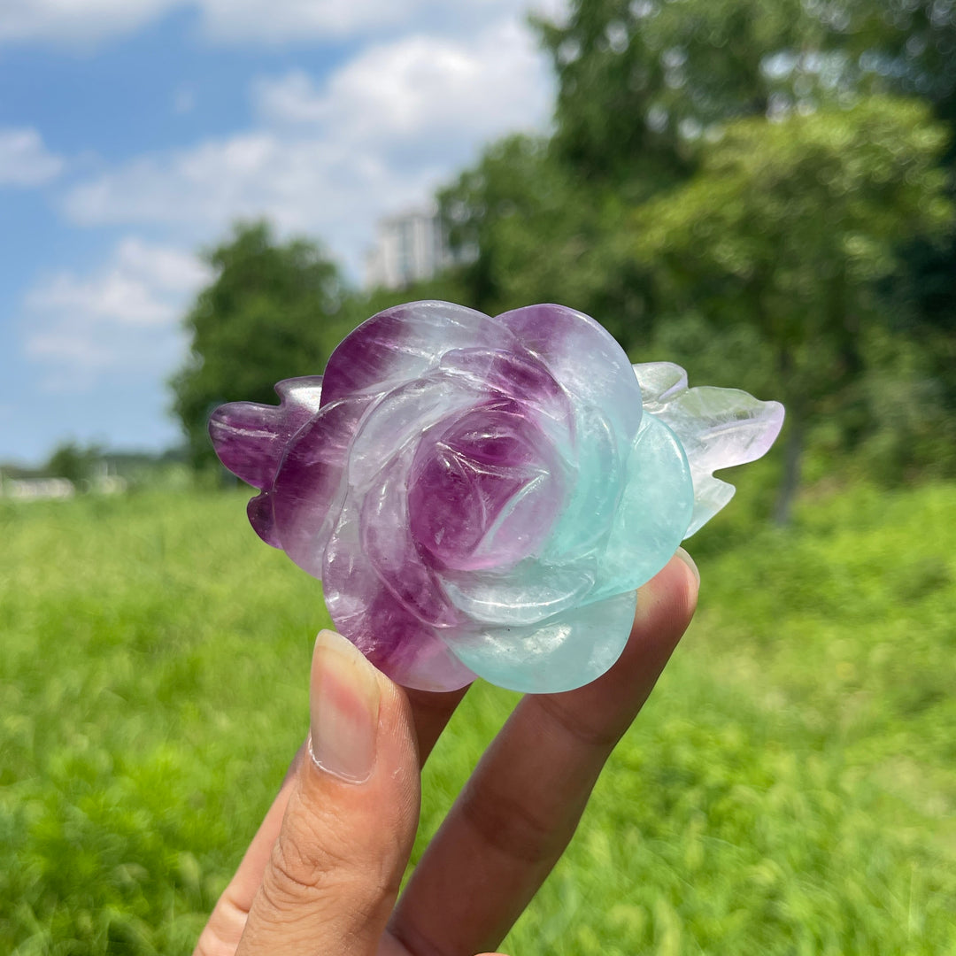 Unique,Natural Crystal Fluorite Peony Carving