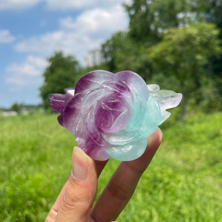 Unique,Natural Crystal Fluorite Peony Carving