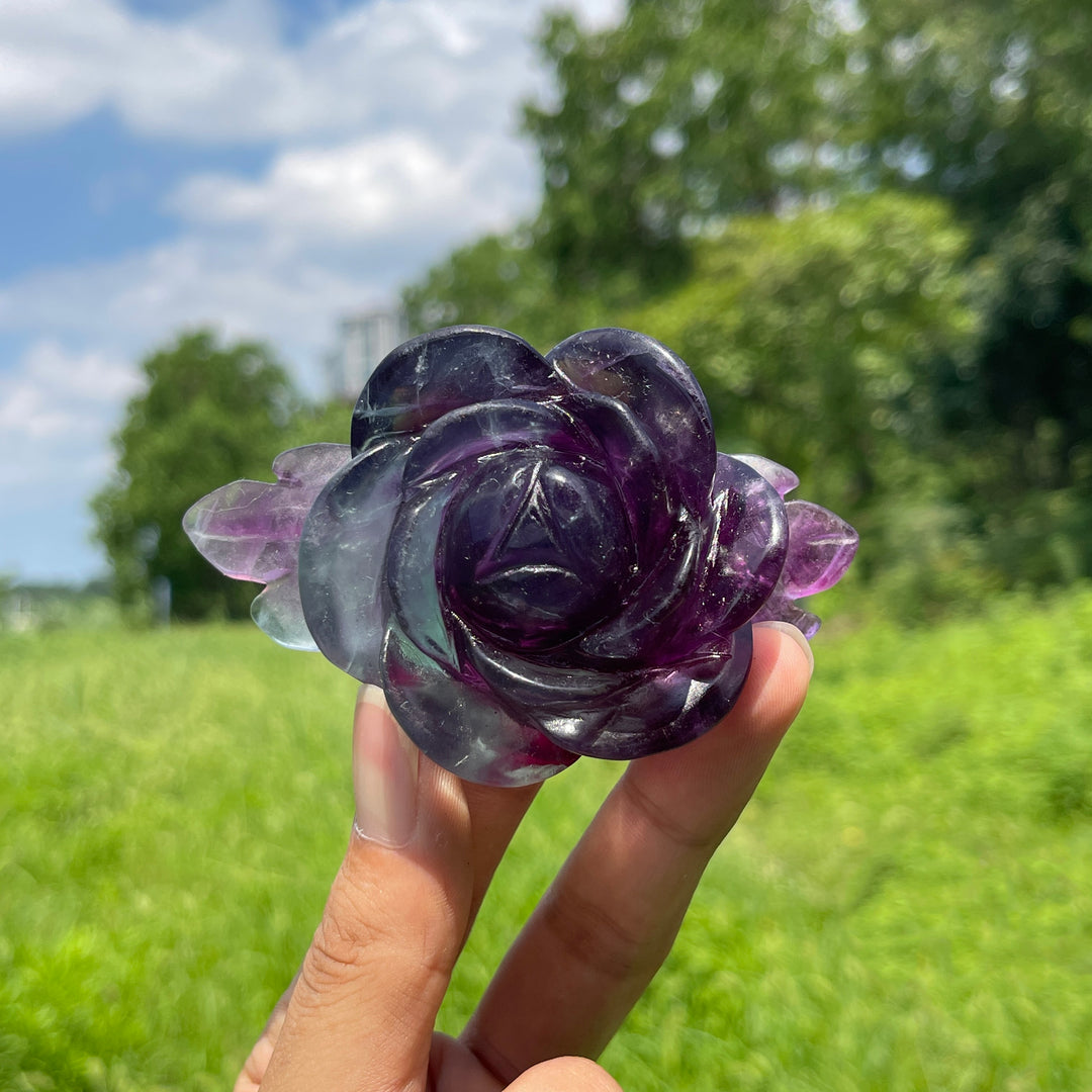Unique,Natural Crystal Fluorite Peony Carving