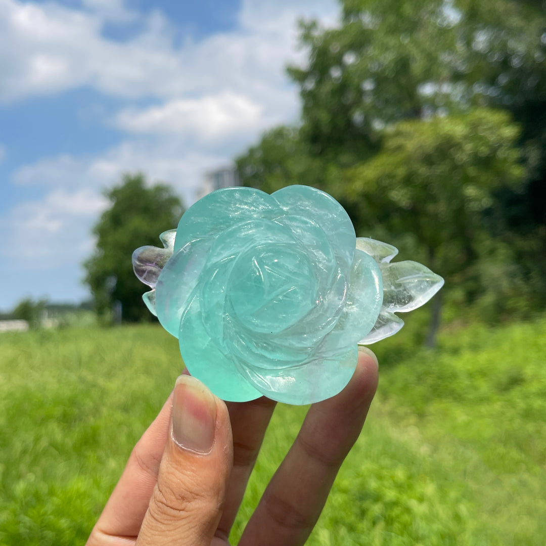 Unique,Natural Crystal Fluorite Peony Carving