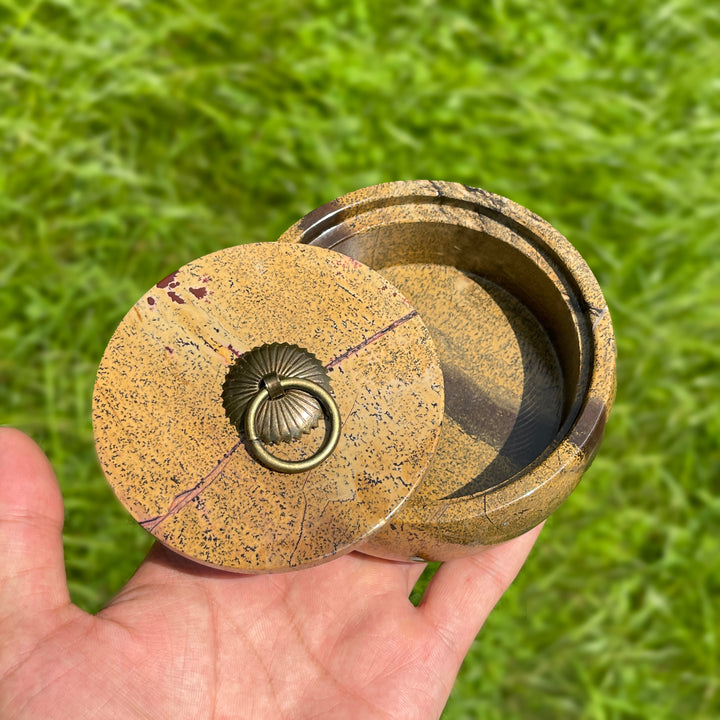 Unique,Natural Artisan Picture Jasper Trinket Box