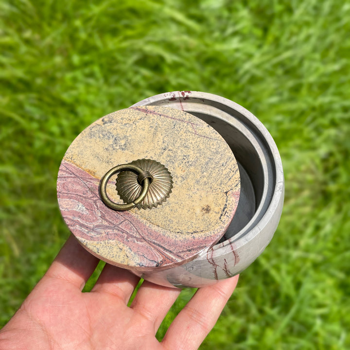 Unique,Natural Artisan Picture Jasper Trinket Box