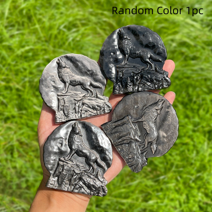 Natural Silver Obsidian Howling Wolf Plaque