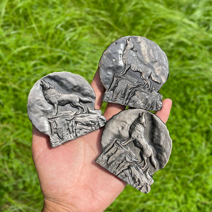 Natural Silver Obsidian Howling Wolf Plaque