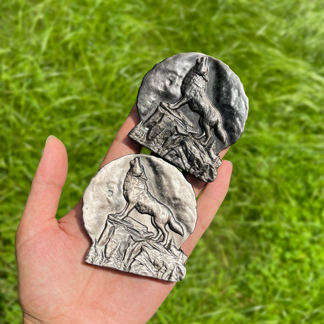 Natural Silver Obsidian Howling Wolf Plaque