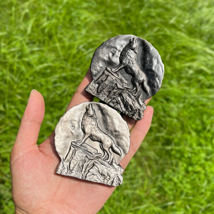 Natural Silver Obsidian Howling Wolf Plaque