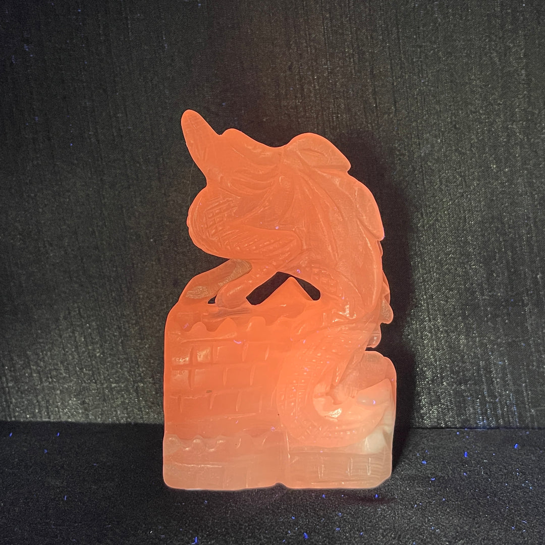 Natural Crystal Pink Calcite Flying Dragon Carving