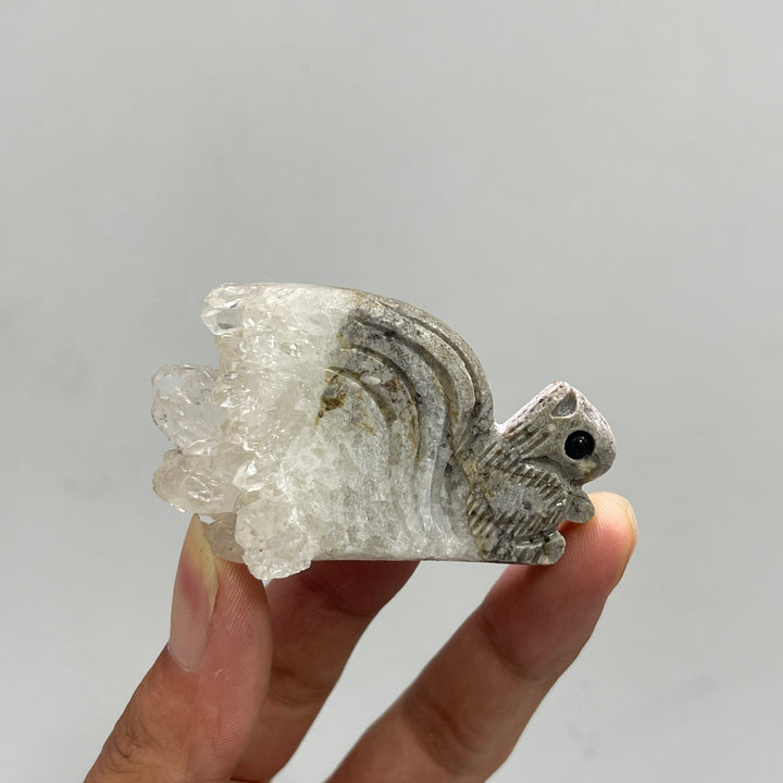 Natural Quartz Cluster Squirrel Carving