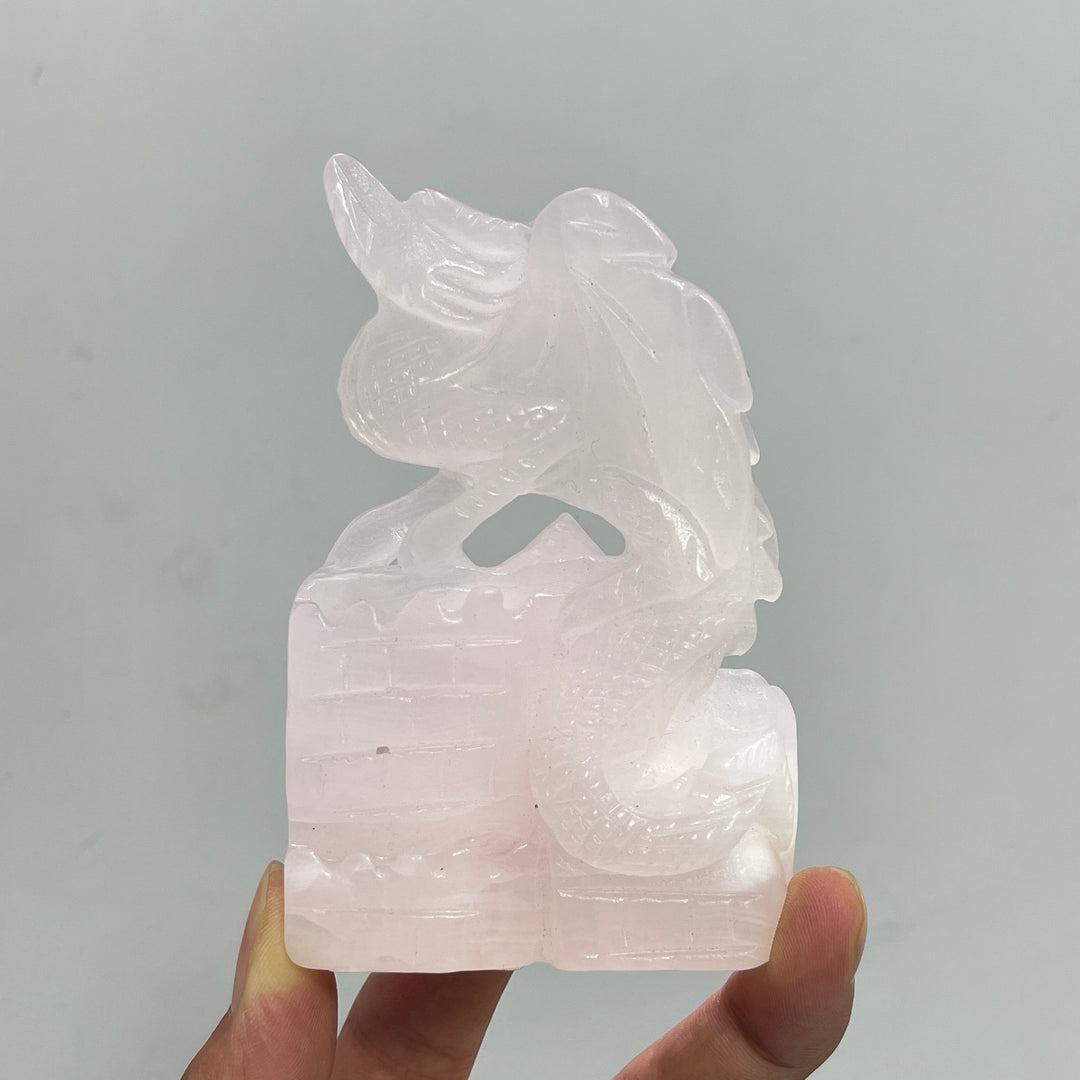 Natural Crystal Pink Calcite Flying Dragon Carving