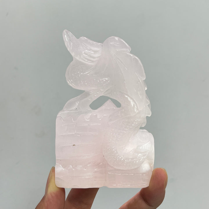 Natural Crystal Pink Calcite Flying Dragon Carving