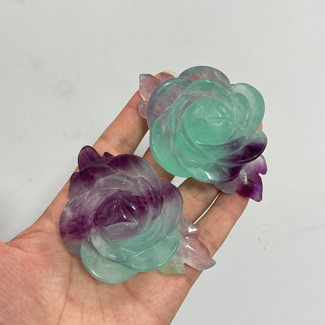Unique,Natural Crystal Fluorite Peony Carving
