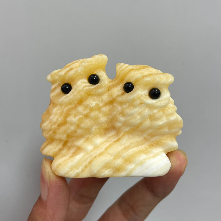 Natural Crystal Couple Owl Embrace Carving