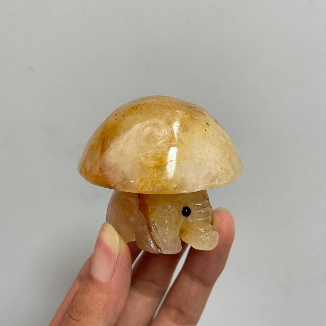 Natural Crystal Mushroom Elephant Carving
