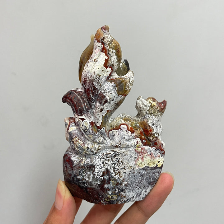 Unique,A Slightly Imperfect Natural Mexican Agate Nine-Tailed Fox Carving