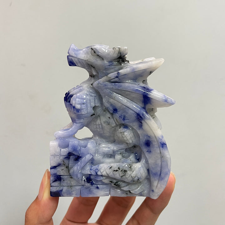 Unique,Natural Crystal Blue And White Porcelain Sodalite Flying Dragon