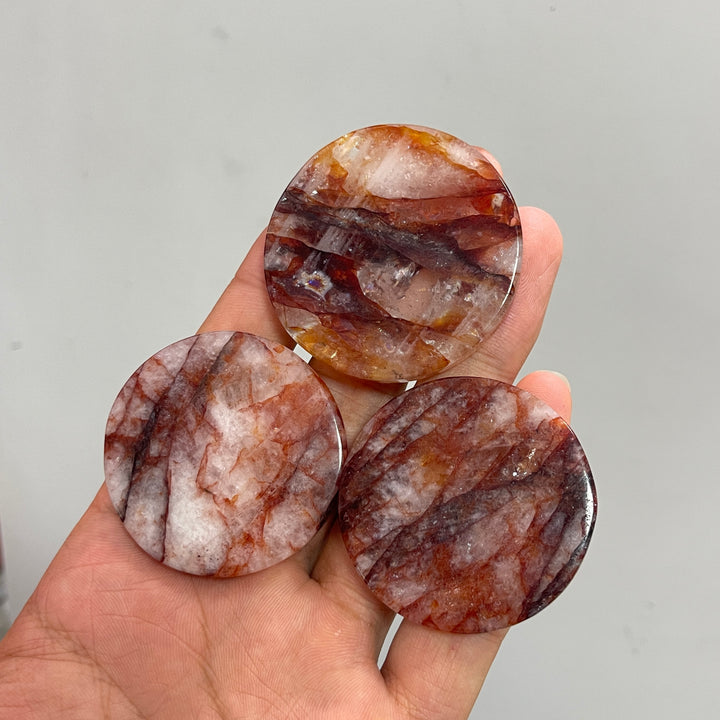 Natural Fire Quartz Crystal Round Disc