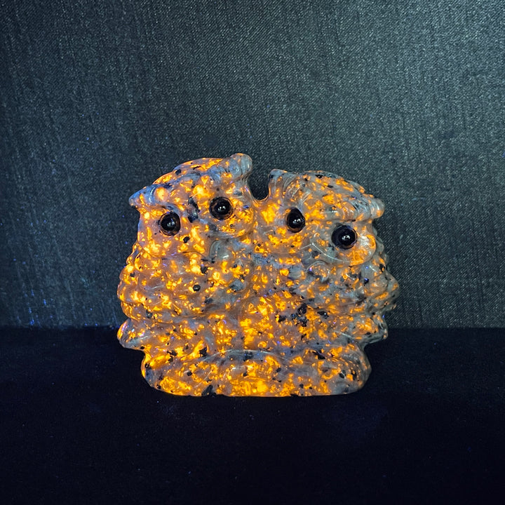 Natural Crystal Couple Owl Embrace Carving