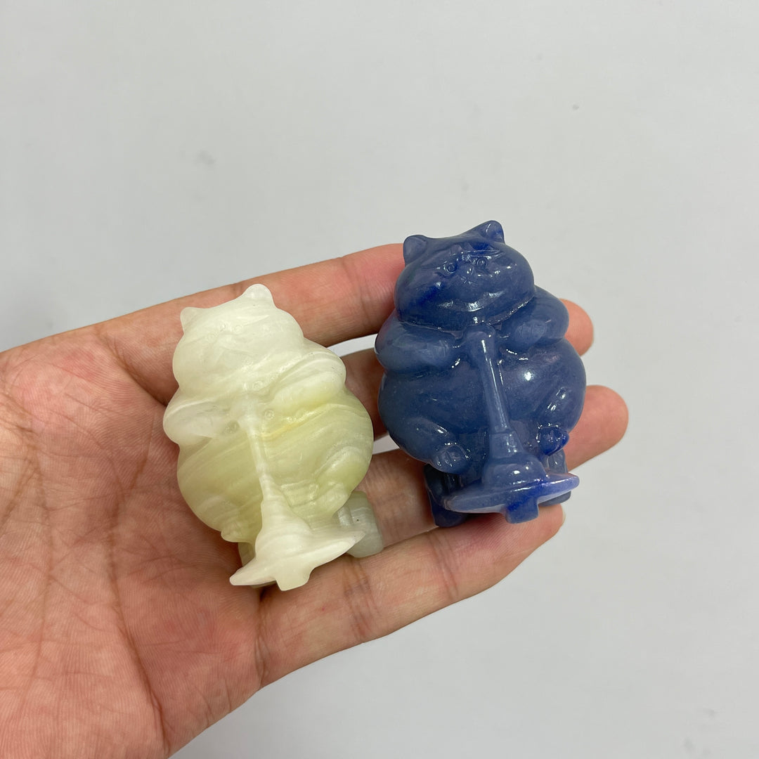 Natural Crystal Chubby Cat On Scooter Carving
