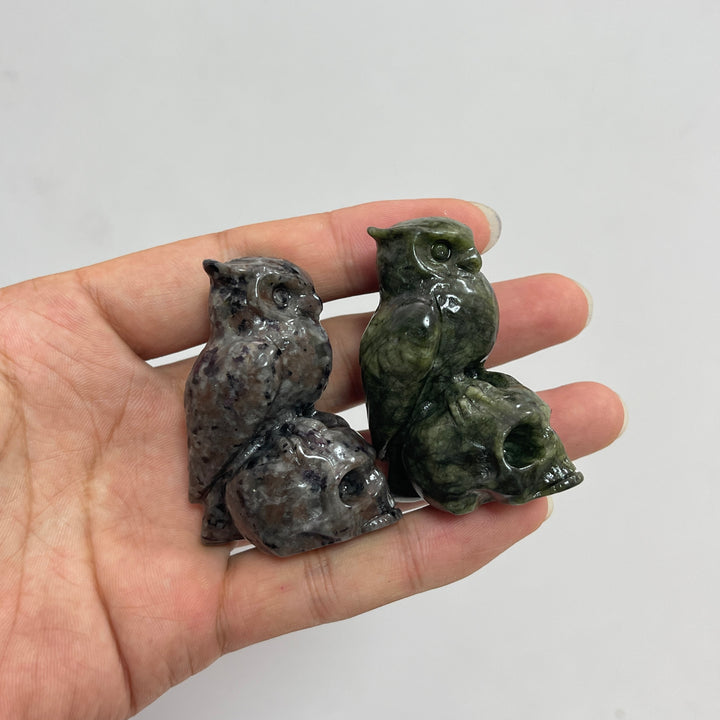 Natural Crystal Owl-On-Skull Carving