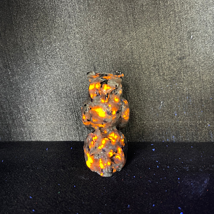 Natural Crystal Owl-On-Skull Carving