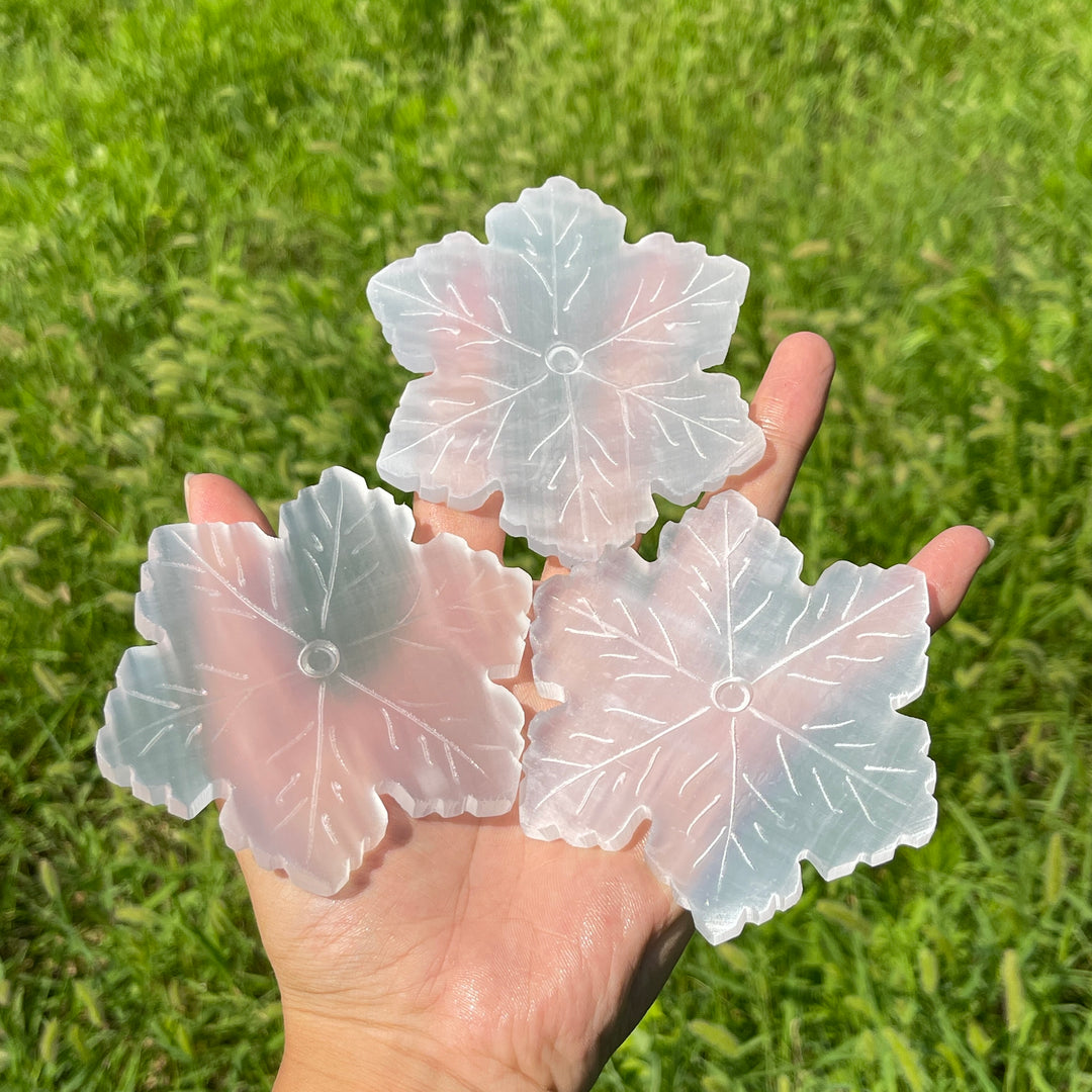 A Slightly Imperfect Natural Crystal Selenite Snowflake Carving