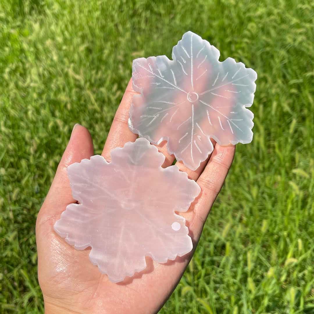 A Slightly Imperfect Natural Crystal Selenite Snowflake Carving