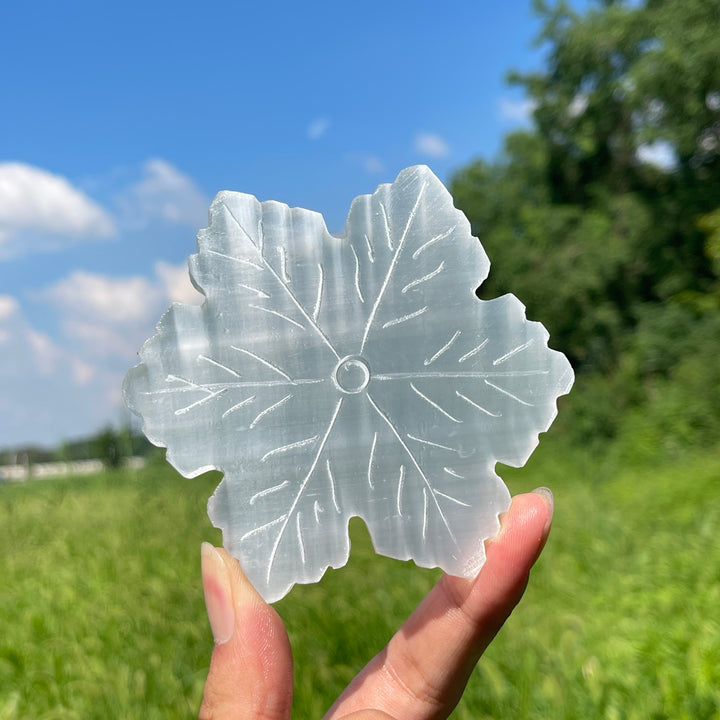 A Slightly Imperfect Natural Crystal Selenite Snowflake Carving
