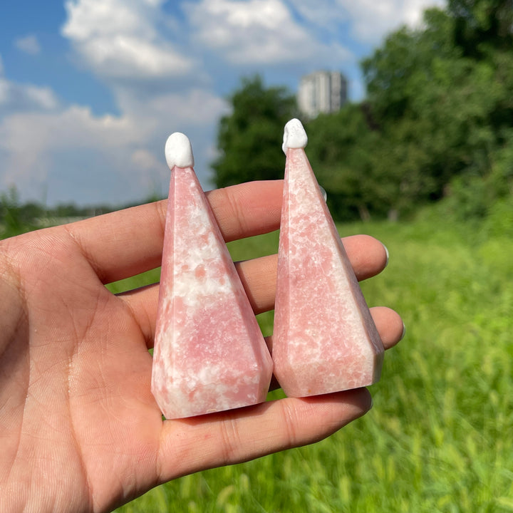 Natural Crystal Pink Opal Diamond Tower