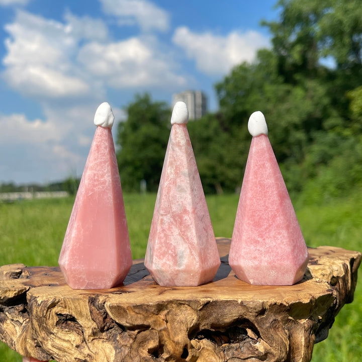 Natural Crystal Pink Opal Diamond Tower