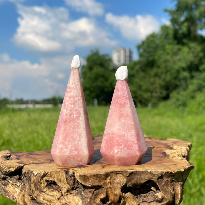 Natural Crystal Pink Opal Diamond Tower