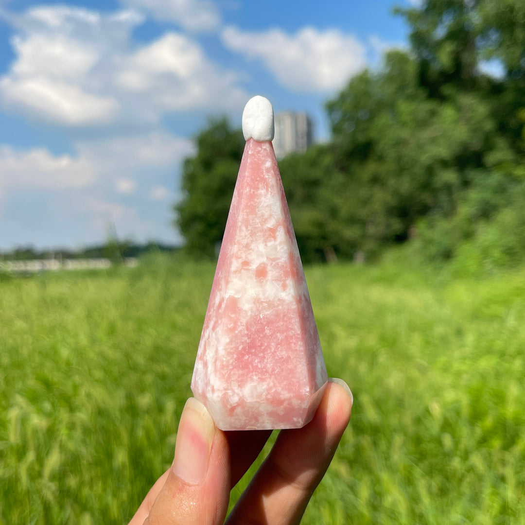 Natural Crystal Pink Opal Diamond Tower