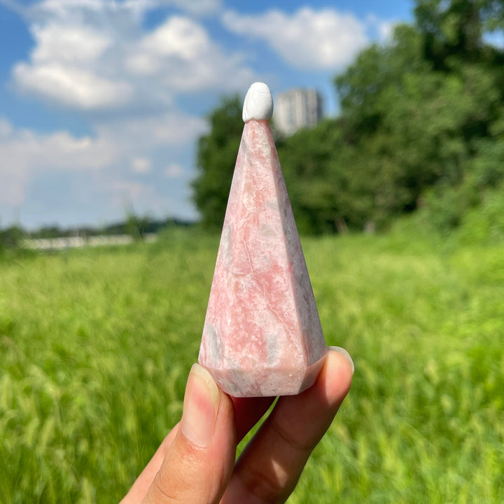 Natural Crystal Pink Opal Diamond Tower