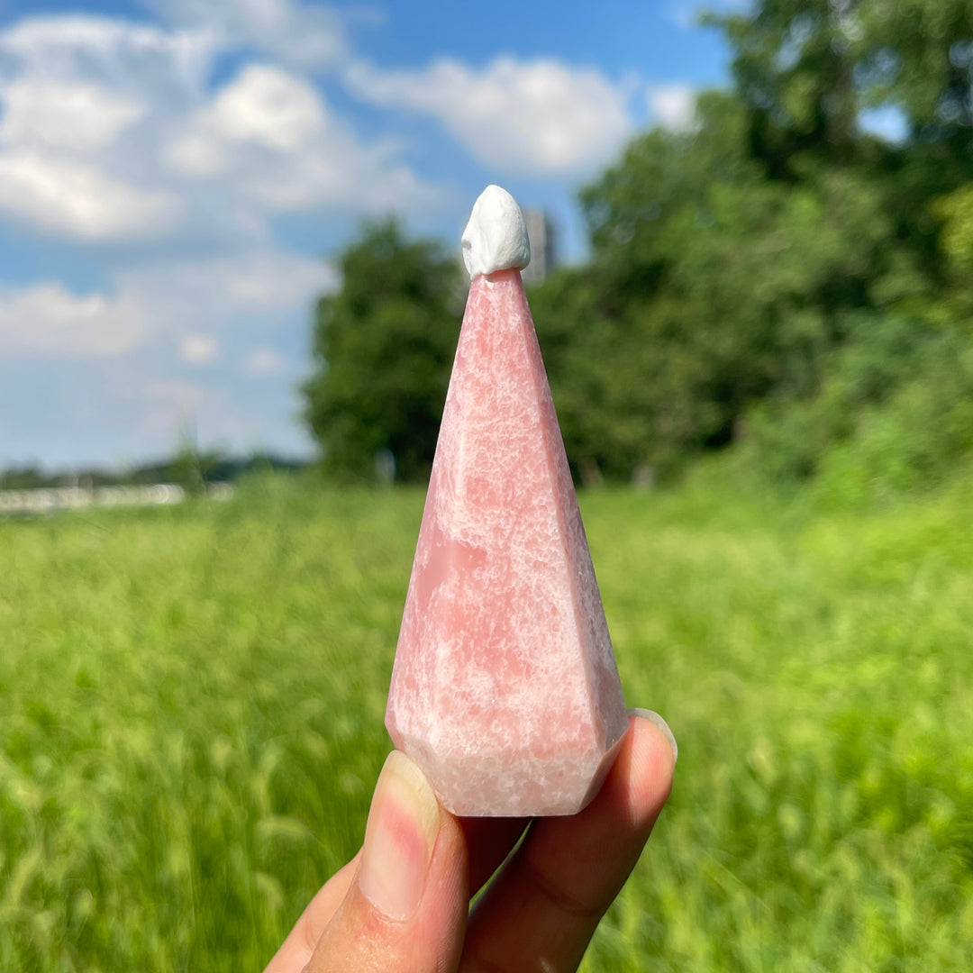 Natural Crystal Pink Opal Diamond Tower