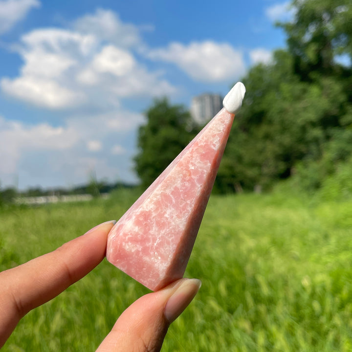 Natural Crystal Pink Opal Diamond Tower