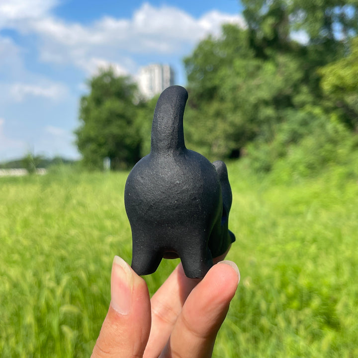 Natural Crystal Black Obsidian Cat Phone Holder